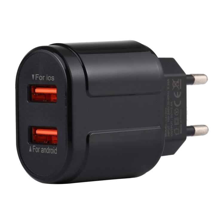 LZ-022 Carregador de Viagem 5V 2.4A Duas Portas USB, Ficha EU