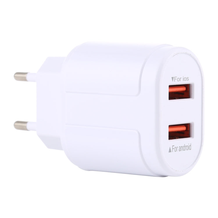 LZ-022 Carregador de Viagem 5V 2.4A Duas Portas USB, Ficha EU