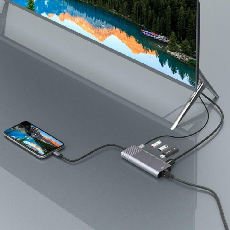 Estação de Acoplamento Adaptadora Multifuncional 6 em 1 USB 2.0 x 3 + HDMI + RJ45 + Porta de Carregamento Fêmea 8 Pinos para Macho 8 Pinos, 79591