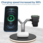 Carregador Sem Fios Magnético Multifuncional 3 em 1 25W para Telemóveis & Apple Watches & AirPods, com Luz LED Colorida