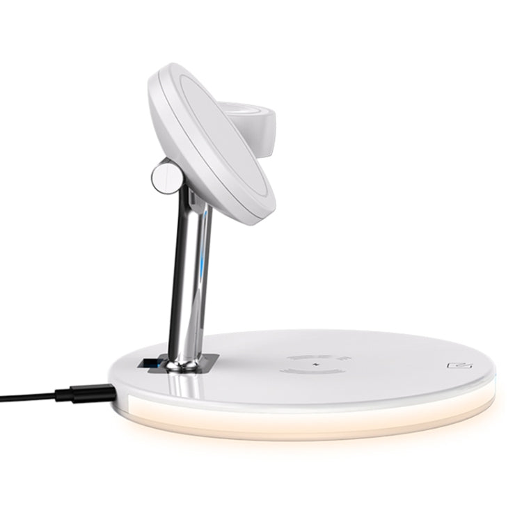 Carregador Sem Fios Magnético Multifuncional 3 em 1 25W para Telemóveis & Apple Watches & AirPods, com Luz LED Colorida