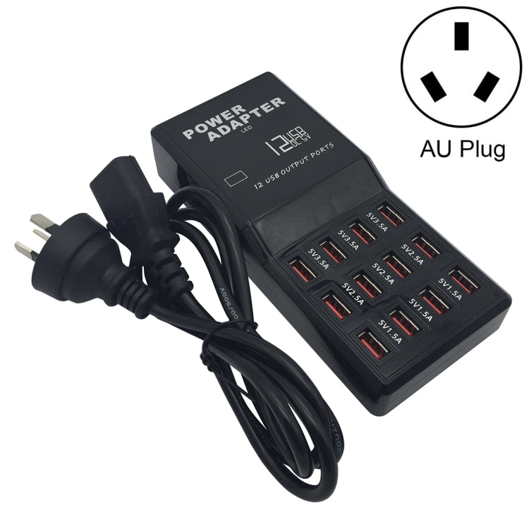 W-858 Dock de Carregamento Rápido USB com 12 Portas 12A Carregador Inteligente de Secretária AC100-240V, Ficha AU, Ficha AU