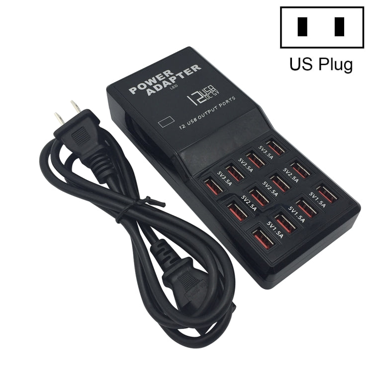 W-858 Dock de Carregamento Rápido USB com 12 Portas 12A Carregador Inteligente de Secretária AC100-240V, Ficha US, Ficha US
