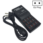 W-858 Dock de Carregamento Rápido USB com 12 Portas 12A Carregador Inteligente de Secretária AC100-240V, Ficha UE, Ficha UE