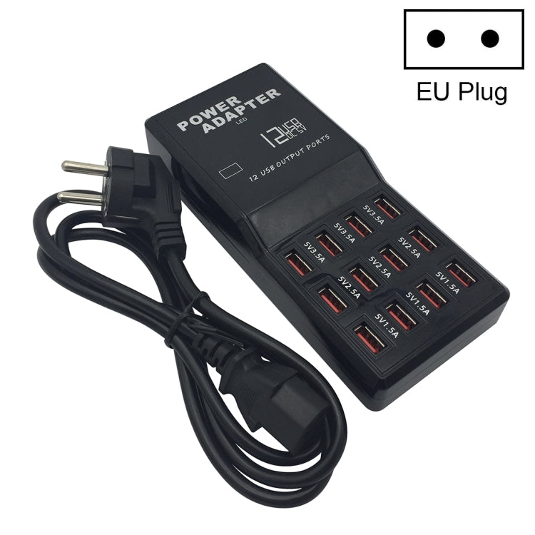 W-858 Dock de Carregamento Rápido USB com 12 Portas 12A Carregador Inteligente de Secretária AC100-240V, Ficha UE, Ficha UE
