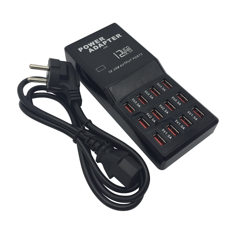 W-858 Dock de Carregamento Rápido USB com 12 Portas 12A Carregador Inteligente de Secretária AC100-240V, Ficha UE, Ficha UE