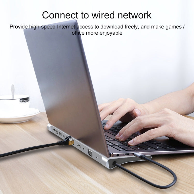 Adaptador HUB 11 em 1 RJ45 + 87W PD + SD/TF + USBx3 + HDMI + VGA + AUX 3,5mm para Tipo-C, 11 em 1
