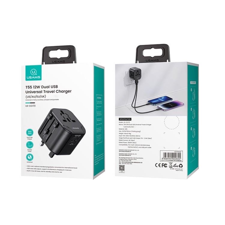 Carregador de viagem universal multi plug USAMS US-CC173 T55 12W, US-CC173 T55