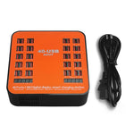 Estação de carregamento inteligente com ecrã digital USB de 200W e 40 portas WLX-840, AC100-240V, ficha US (preto+laranja), ficha US