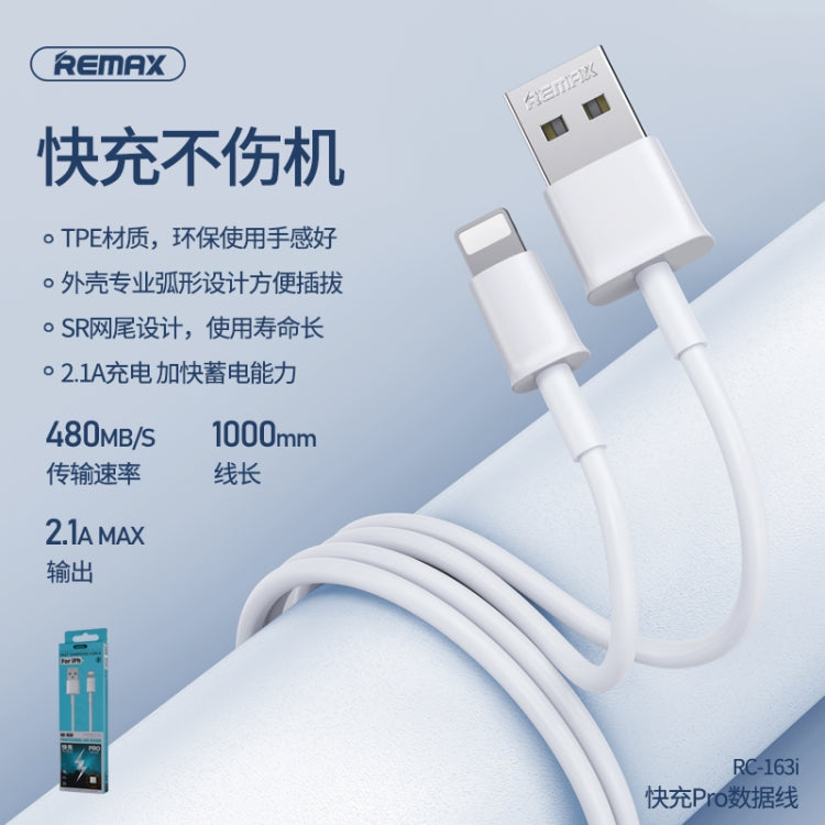 Cabo de dados Pro de carregamento rápido 2.1A 8 pinos Remax RC-163i, comprimento: 1m, 8 pinos