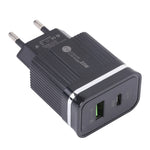 46-A2C2 Carregador Rápido Multifuncional 20W PD + QC3.0 USB, Ficha EU, Ficha EU