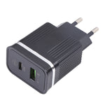 46-A2C2 Carregador Rápido Multifuncional 20W PD + QC3.0 USB, Ficha EU, Ficha EU