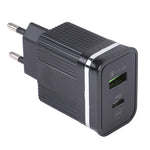 46-A2C2 Carregador Rápido Multifuncional 20W PD + QC3.0 USB, Ficha EU, Ficha EU