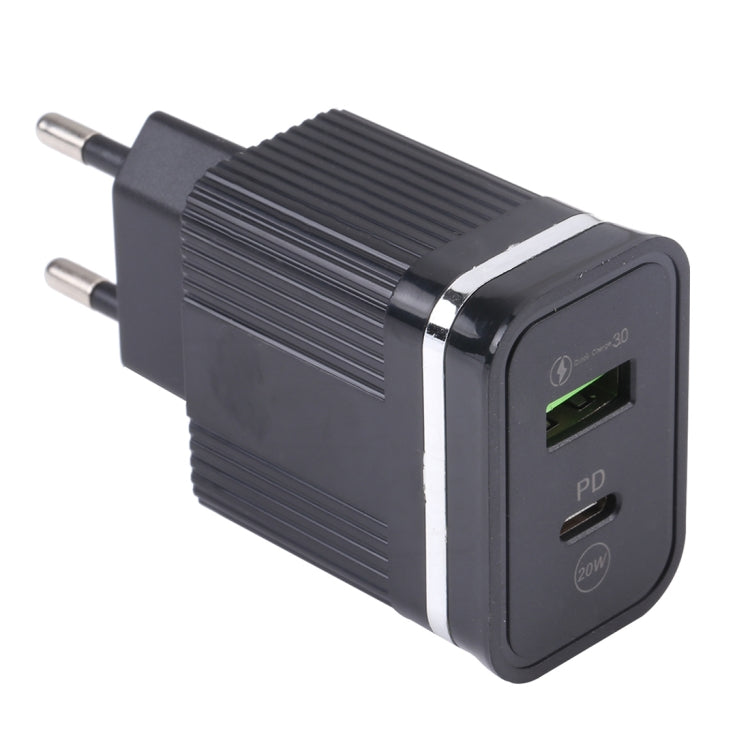 46-A2C2 Carregador Rápido Multifuncional 20W PD + QC3.0 USB, Ficha EU, Ficha EU