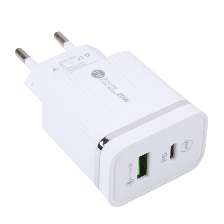 46-A2C2 Carregador Rápido Multifuncional 20W PD + QC3.0 USB, Ficha EU, Ficha EU