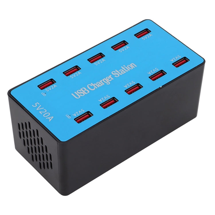 Estação de carregamento inteligente USB A5B 100W com 10 portas e luz indicadora, ficha US, 100W