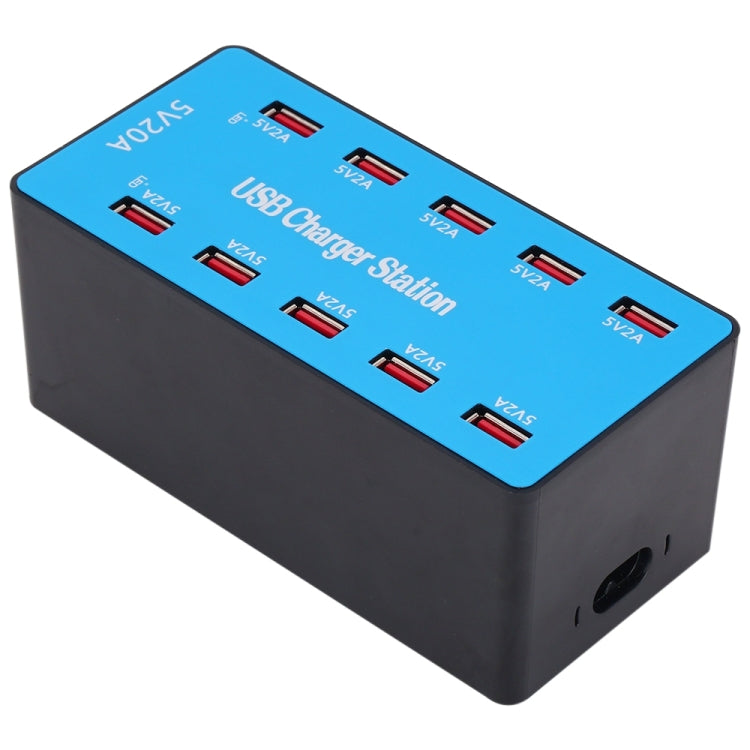 Estação de carregamento inteligente USB A5B 100W com 10 portas e luz indicadora, ficha US, 100W