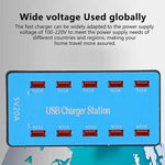 Estação de carregamento inteligente USB A5B 100W com 10 portas e luz indicadora, ficha US, 100W