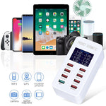 Estação de Carregamento Inteligente A8 50W 8 Portas USB + QC3.0 com Ecrã Digital AC100-240V, Ficha US, A8 Ficha US