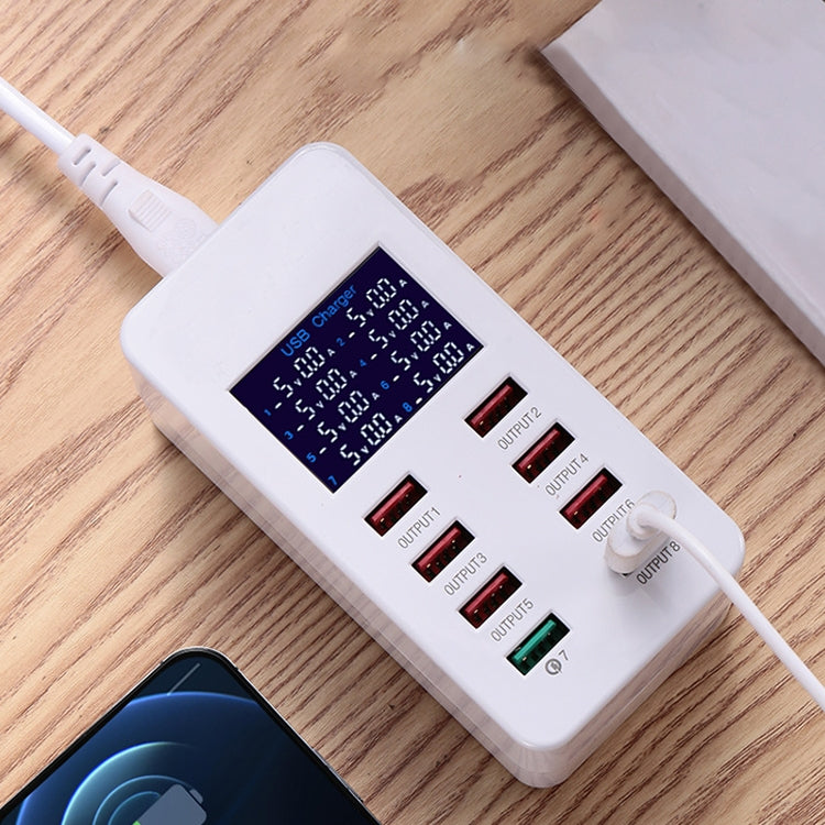Estação de Carregamento Inteligente A8 50W 8 Portas USB + QC3.0 com Ecrã Digital AC100-240V, Ficha EU, A8 Ficha EU