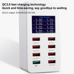 Estação de Carregamento Inteligente A8 50W 8 Portas USB + QC3.0 com Ecrã Digital AC100-240V, Ficha EU, A8 Ficha EU