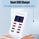 Estação de Carregamento Inteligente A8 50W 8 Portas USB + QC3.0 com Ecrã Digital AC100-240V, Ficha UK, A8 Ficha UK
