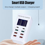 Estação de Carregamento Inteligente A8T 60W 8 Portas USB + QC3.0 + PD Tipo-C com Ecrã Digital AC100-240V, Ficha UK, A8T Ficha UK