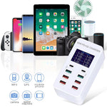 Estação de Carregamento Inteligente A8T 60W 8 Portas USB + QC3.0 + PD Tipo-C com Ecrã Digital AC100-240V, Ficha UK, A8T Ficha UK