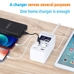 Estação de Carregamento Inteligente A8T 60W 8 Portas USB + QC3.0 + PD Tipo-C com Ecrã Digital AC100-240V, Ficha UK, A8T Ficha UK