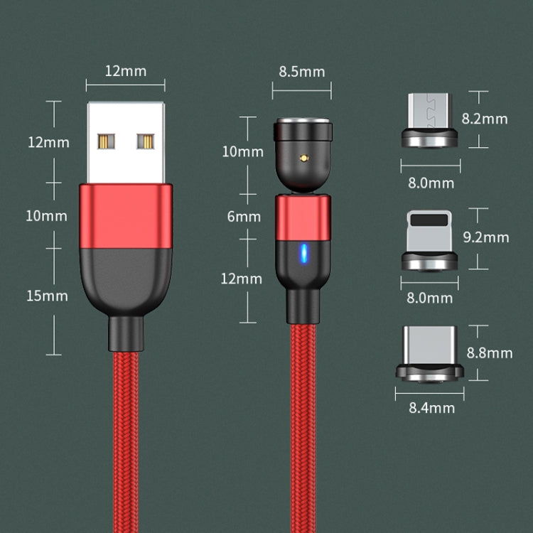 Cabo de Sincronização e Carregamento de Dados Magnético Giratório 540 Graus 3 em 1 USB para 8 Pinos + USB-C / Tipo-C + Micro USB 3A, 2m 3 em 1