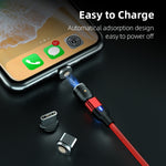 Cabo de Sincronização e Carregamento de Dados Magnético Giratório 540 Graus 3 em 1 USB para 8 Pinos + USB-C / Tipo-C + Micro USB 3A, 2m 3 em 1