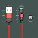 Cabo de Sincronização e Carregamento de Dados Magnético Giratório 540 Graus USB para 8 Pinos 3A, 2m 8 Pinos