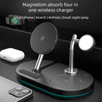 Carregador Sem Fios Magnético Multifuncional 4 em 1 S20 15W com Luz Noturna e Suporte para Telemóveis / AirPods, S20 Preto, S20 Branco