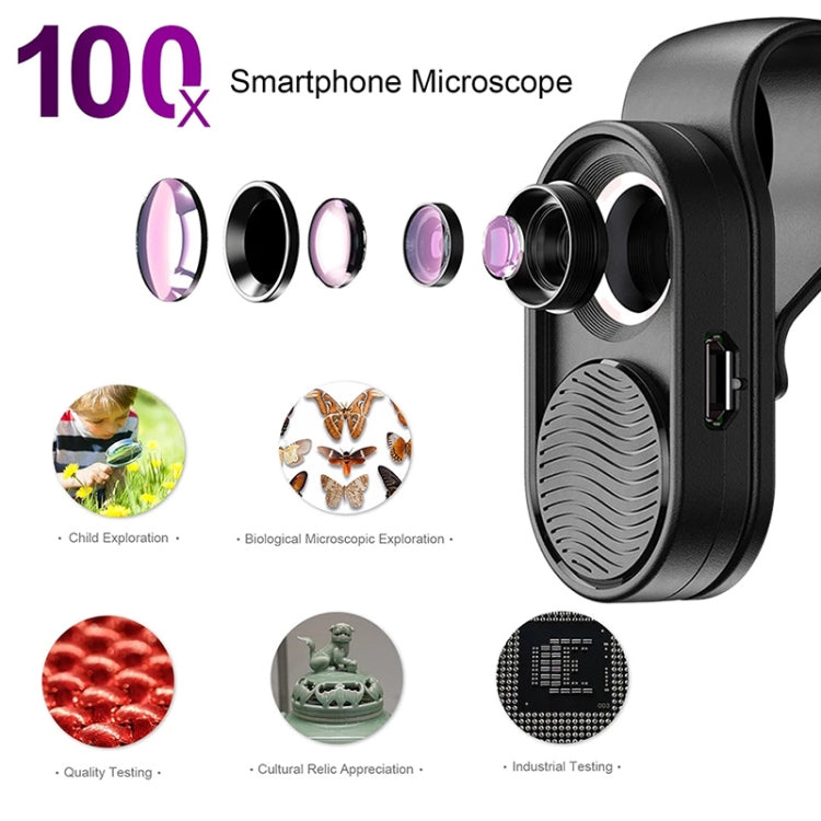 Microscópio para smartphone APEXEL APL-MS001 100X com luz LED, APL-MS001