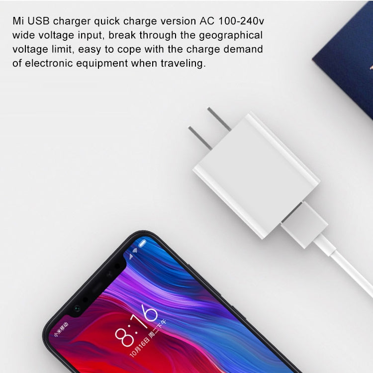 Carregador de Parede Original Xiaomi 18W Adaptador Porta Única USB Carregador Rápido, Ficha US, 18W