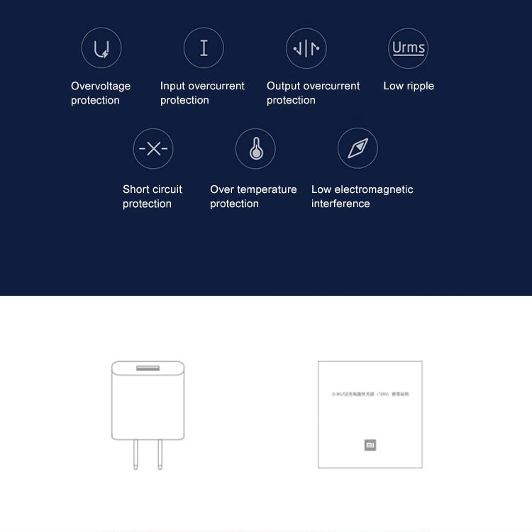 Carregador de Parede Original Xiaomi 18W Adaptador Porta Única USB Carregador Rápido, Ficha US, 18W