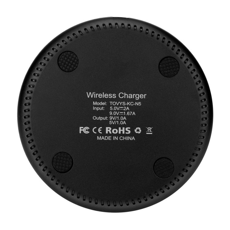 TOVYS-KC-N5 Carregador Sem Fios Qi Standard de Carregamento Rápido com Saída 9V 1A, Cabo de 1m, Fosco, Branco Fosco