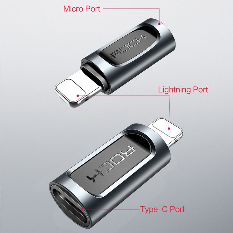 ROCK Adaptador portátil de auscultadores conversor áudio USB-C/Type-C para 8 pinos 2.1A