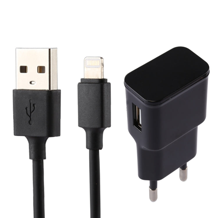 Carregador USB com Identificação Inteligente 5V 2.1A para iPhone com Cabo de Carregamento USB de 1m para 8 Pinos, Ficha UE
