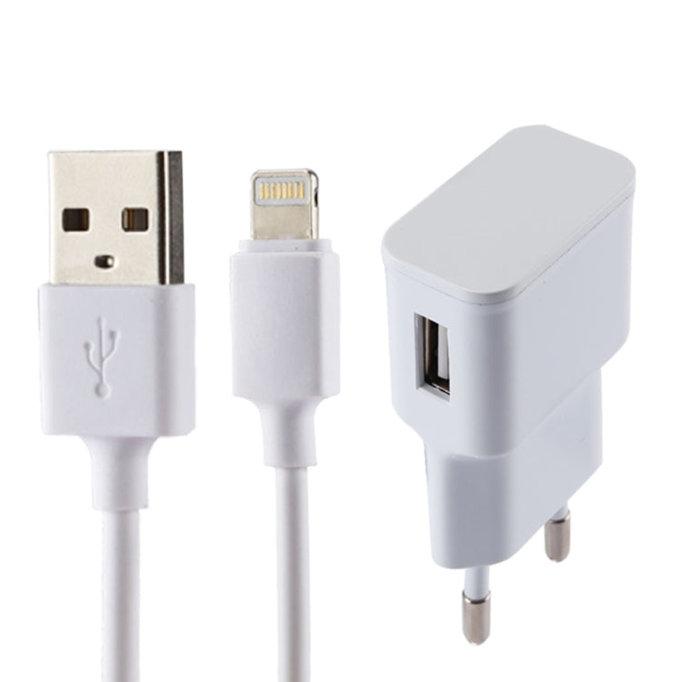 Carregador USB com Identificação Inteligente 5V 2.1A para iPhone com Cabo de Carregamento USB de 1m para 8 Pinos, Ficha UE