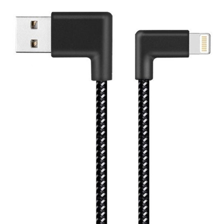 Cabo de Sincronização e Carregamento de Dados USB 2A 1m com Trança de Nylon e Duplo Cotovelo, 1m 8 Pinos 2A