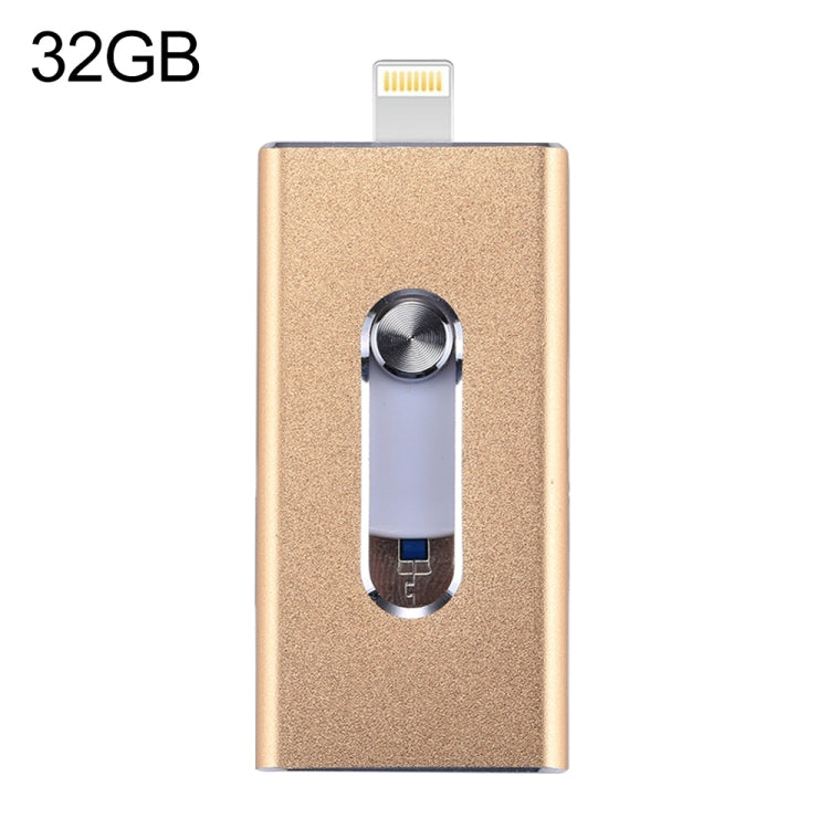 RQW-02 Pen Drive 3 em 1 USB 2.0 & 8 Pinos & Micro USB 32GB, RQW-02 Dourado