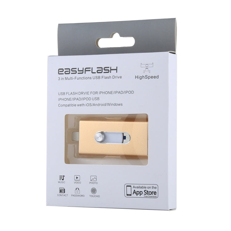 RQW-02 Pen Drive 3 em 1 USB 2.0 & 8 Pinos & Micro USB 32GB, RQW-02 Dourado