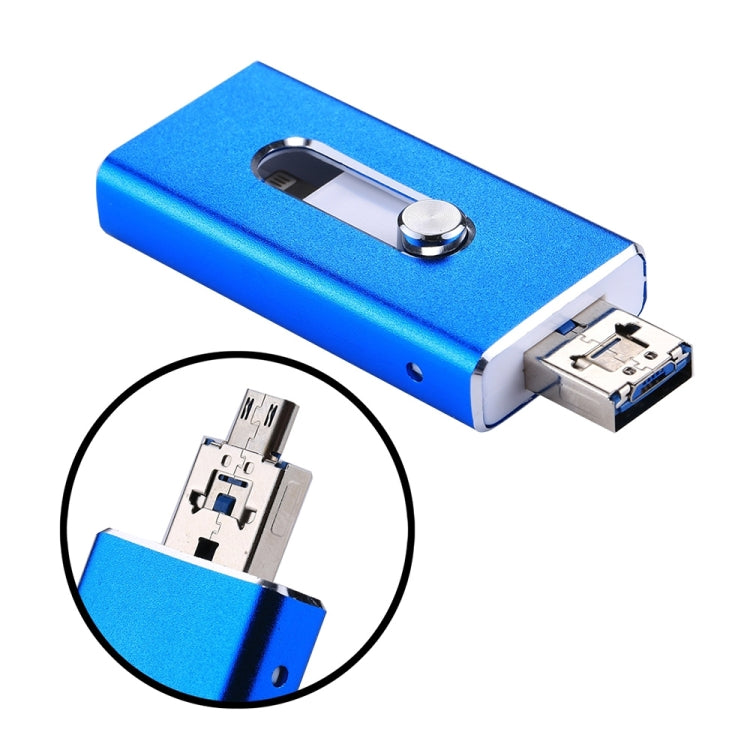 RQW-02 Pen Drive 3 em 1 USB 2.0 & 8 Pinos & Micro USB 32GB, RQW-02 Azul