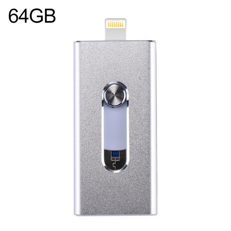 Pen USB 3 em 1 2.0 & 8 Pin & Micro USB 64GB, RQW-02 Prateado