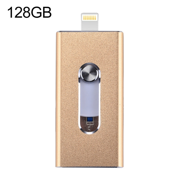 Pen USB 3 em 1 2.0 & 8 Pin & Micro USB 128GB, RQW-02 Dourado