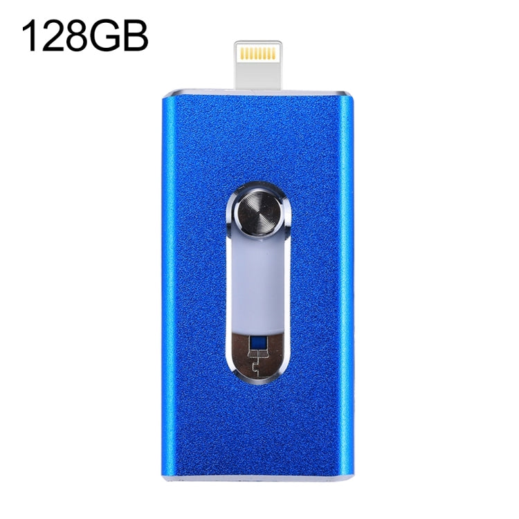 Pen USB 3 em 1 2.0 & 8 Pin & Micro USB 128GB, RQW-02 Azul