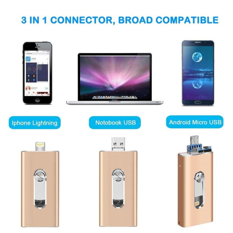 Pen USB 3 em 1 2.0 & 8 Pin & Micro USB 128GB, RQW-02 Prateado