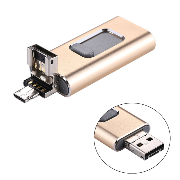Pen USB easyflash RQW-01B 3 em 1 2.0 & 8 Pin & Micro USB 32GB, RQW-01B Dourado