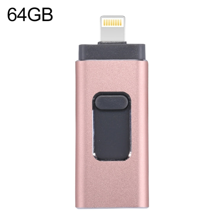 Pen Drive easyflash RQW-01B 3 em 1 USB 2.0 & 8 Pin & Micro USB 64GB, RQW-01B Dourado Rosa